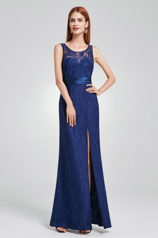 Bellasprom Lace Scoop Evening Dress With Split Online Sleeveless Bellasprom