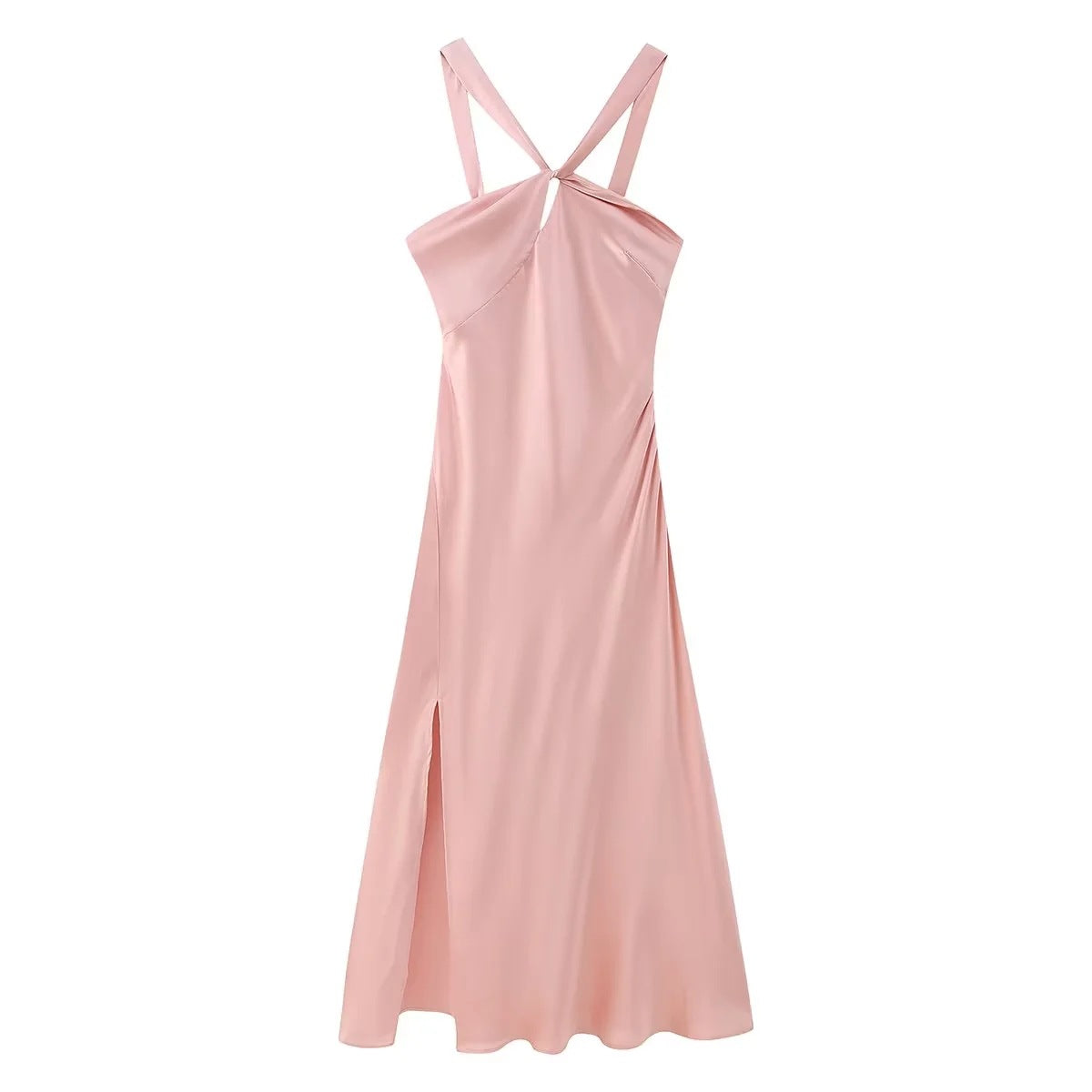 Winter Pink Halter Waist Tight Slimming Slit Dress Women Dress