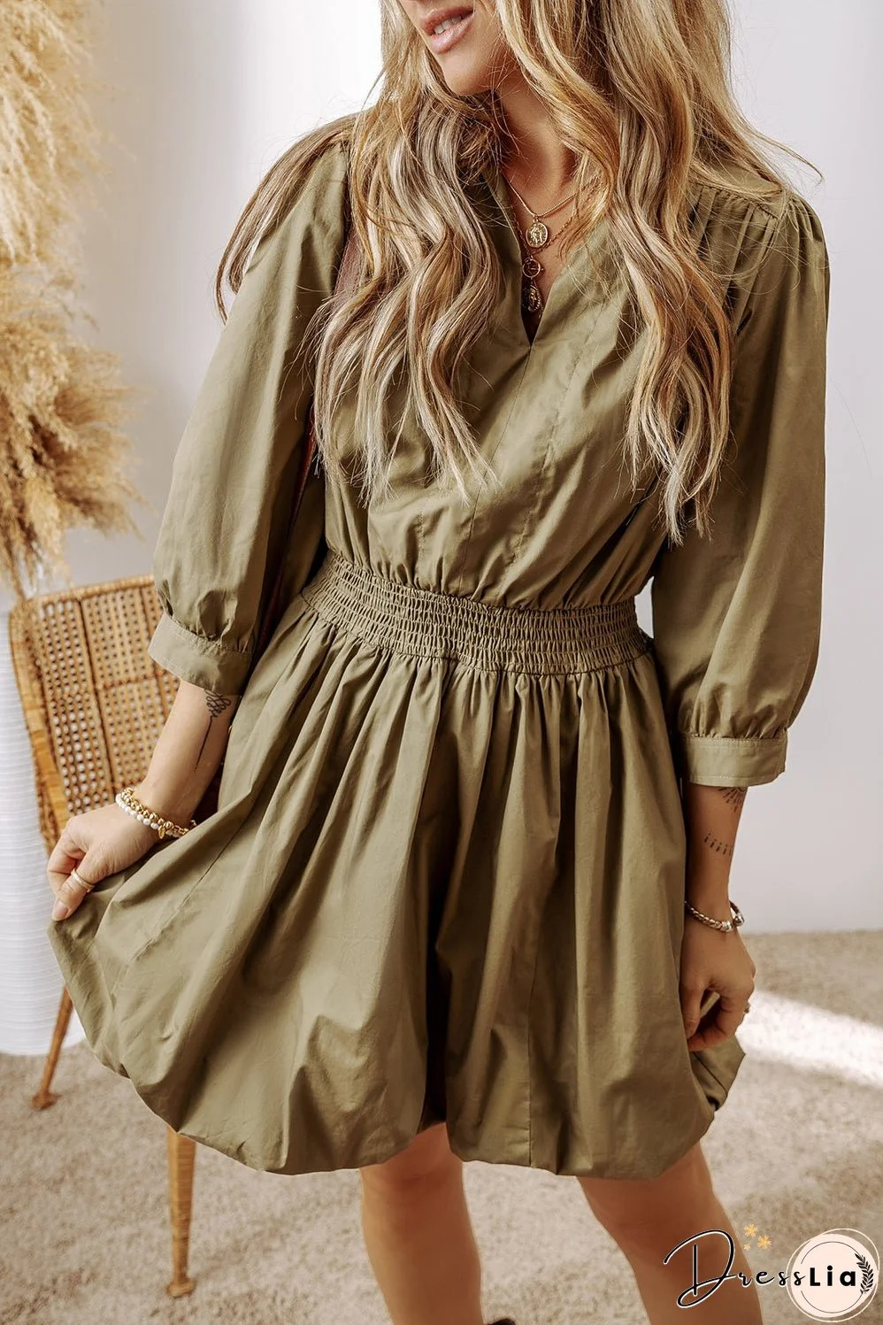 Smocked High Waist Mini Dress