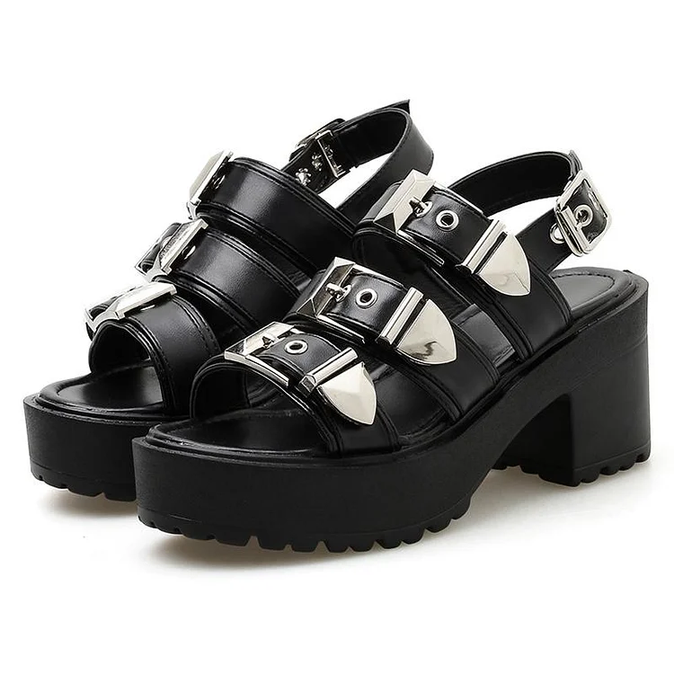 Buckle Block Heels Platform Sandals