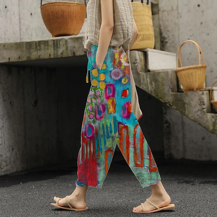 Women's Retro Colorful Geometric Print Casual Pants