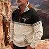 💥 2025 Hot Sale!Men's Western Fleece Jacket Cowboy Bull Head Print Pullover 1/4 Zip Stand Collar LongSleeve Sweatshirts