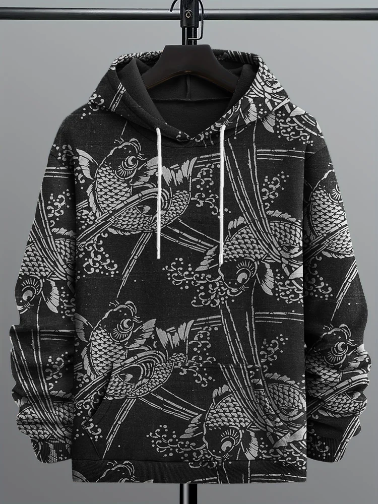 Men's Upstream Carp Japanese Lino Pattern Hoodie