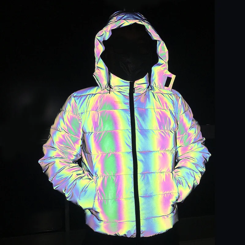 Woherb Dazzling Reflective Cotton-Padded Jacket And Thick Warm Cotton-Padded Coat, Men And Women With Night Padded Clothes-Outfit Ideas
