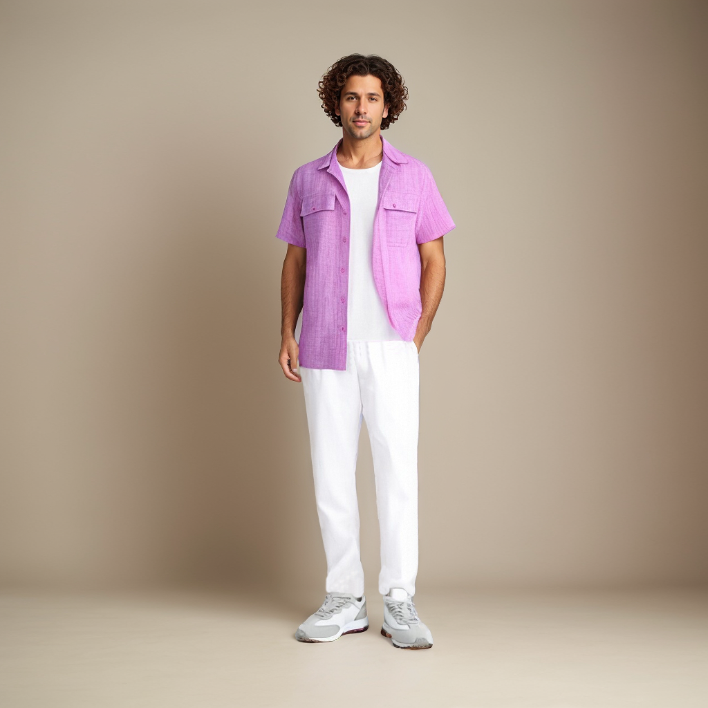 100% European Linen Men's Patch Pocket Shirt REAL SILK LIFE
