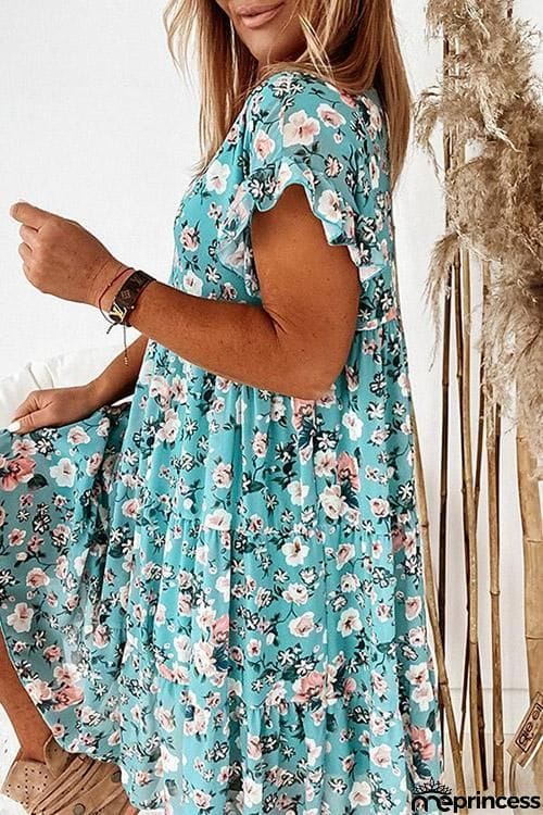 Floral Print Ruffles Midi Dress