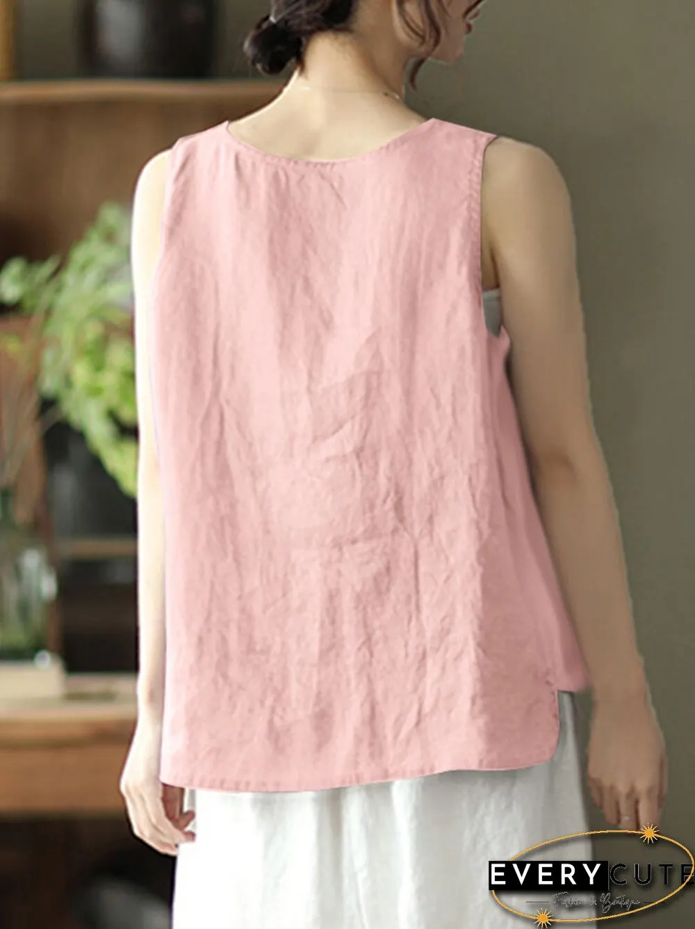 Solid Frog Sleeveless O-neck Women Vintage Tank Top