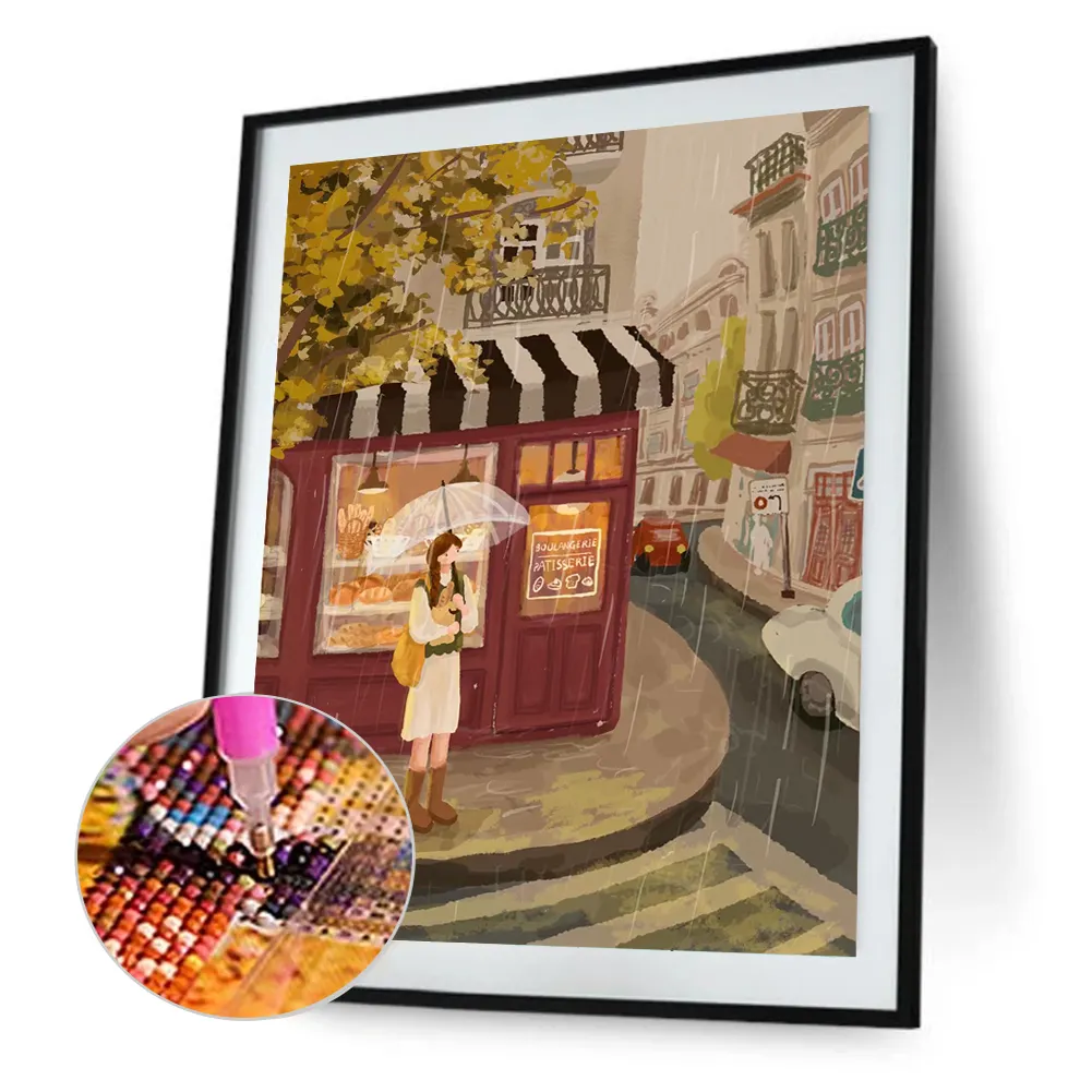 Full Round Diamond Painting 40*50cm - Healing Stick Figure Girl Rainy Day