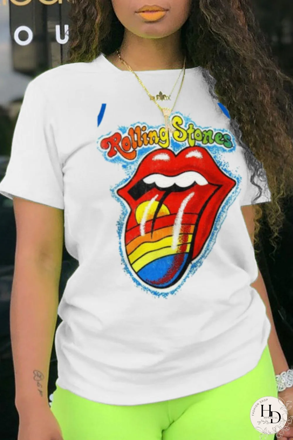 Black Fashion Casual Lips Printed Patchwork O Neck T-Shirts