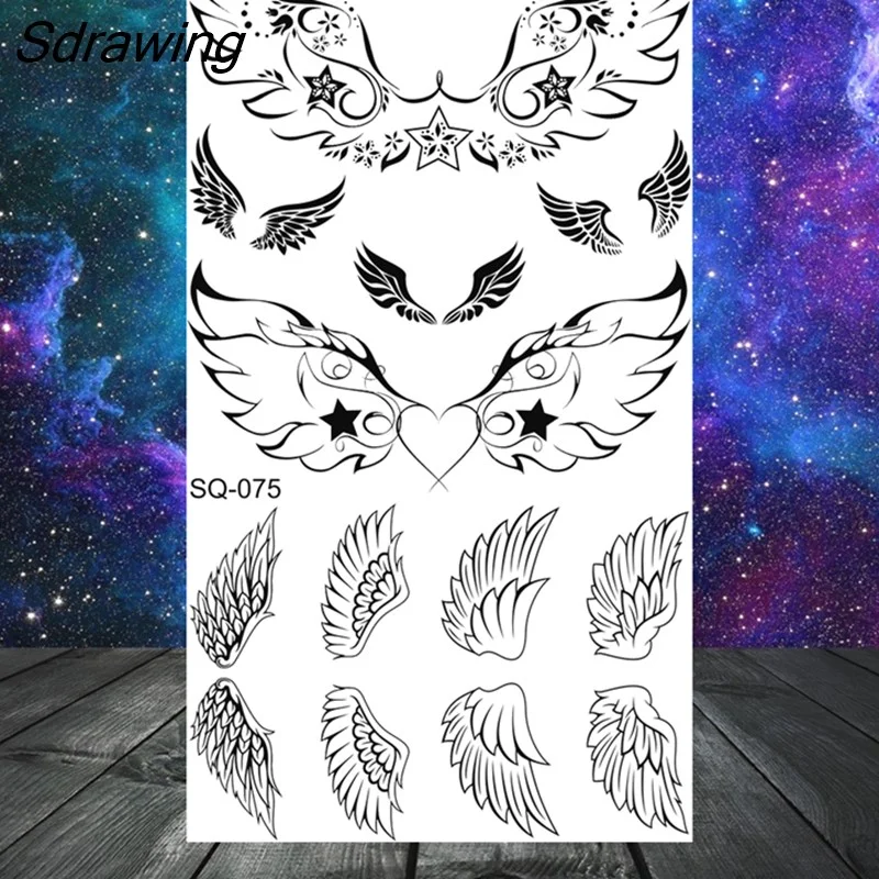 Sdrawing Butterfly Anchor Lion Wolf Temporary Tattoos For Women Men Skeleton Whale Elephant Fake Tattoo Neck Arm Hands Small Tatoo