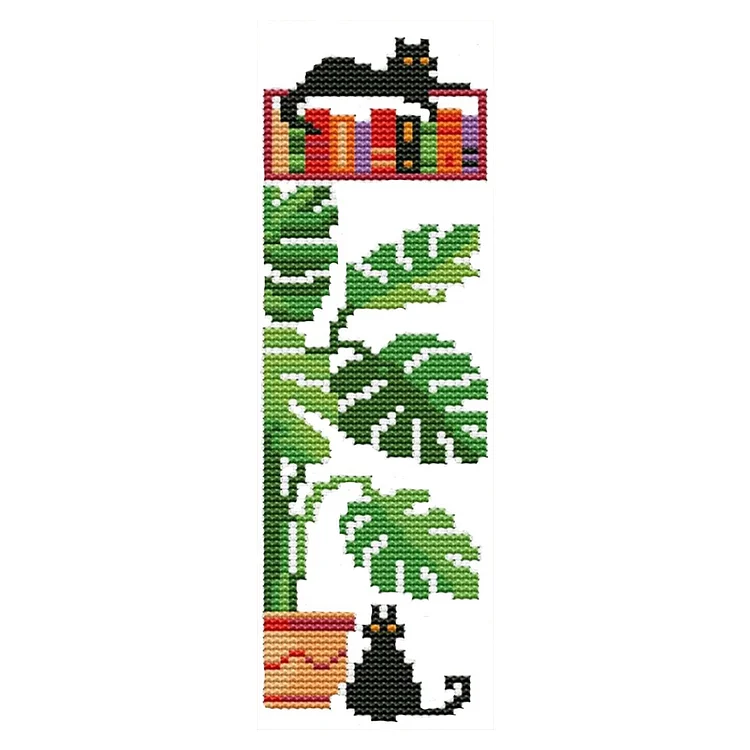 11CT Stamped Double-Sided Potted Plant Cat Cross Stitch Bookmark Kit 18x6cm gbfke