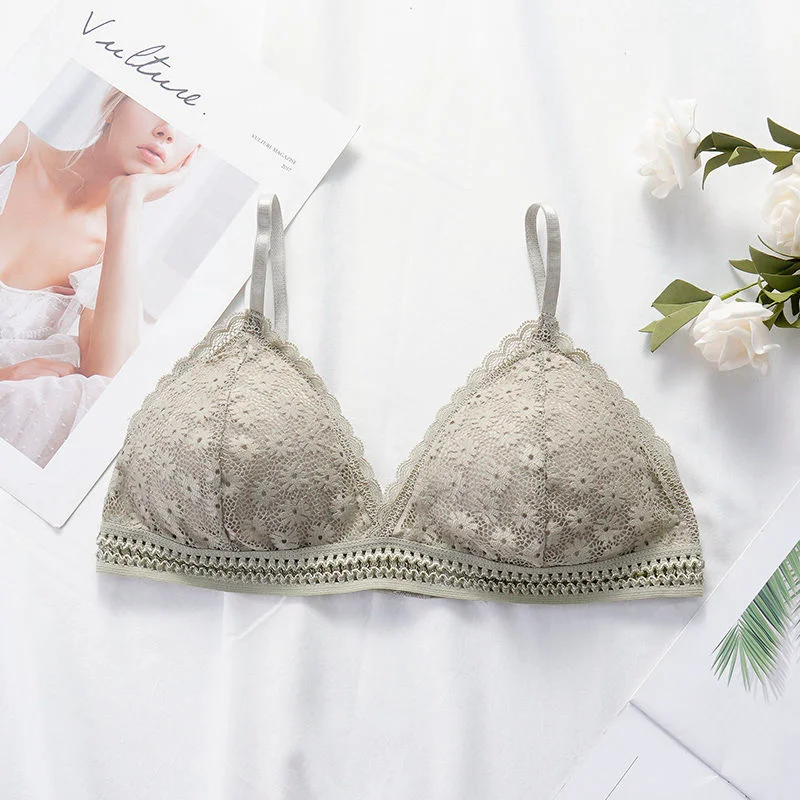 Lace bra, women's panties, triangle cut, lingerie, V-shaped wireless underwear, soft and thin seamless 1/2 piece bra, 2021
