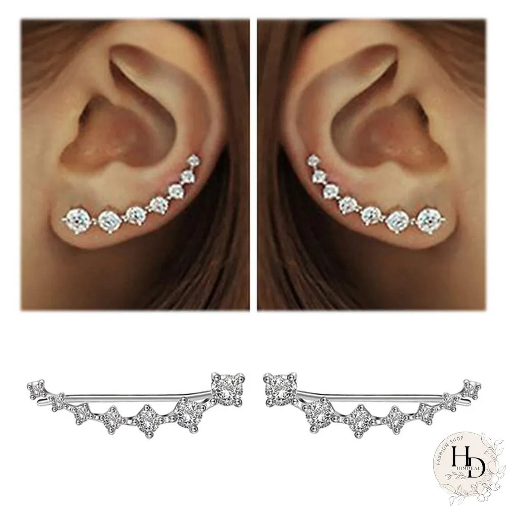 7 Crystals Ear Cuffs Hoop Climber Fashion Party Earrings Hypoallergenic Earring