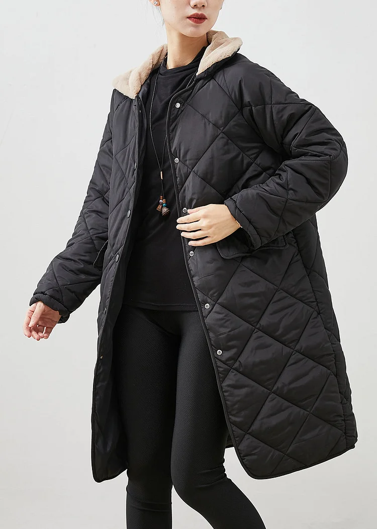 Plus Size Black Fur Collar Pockets Thick Duck Down Jackets Winter