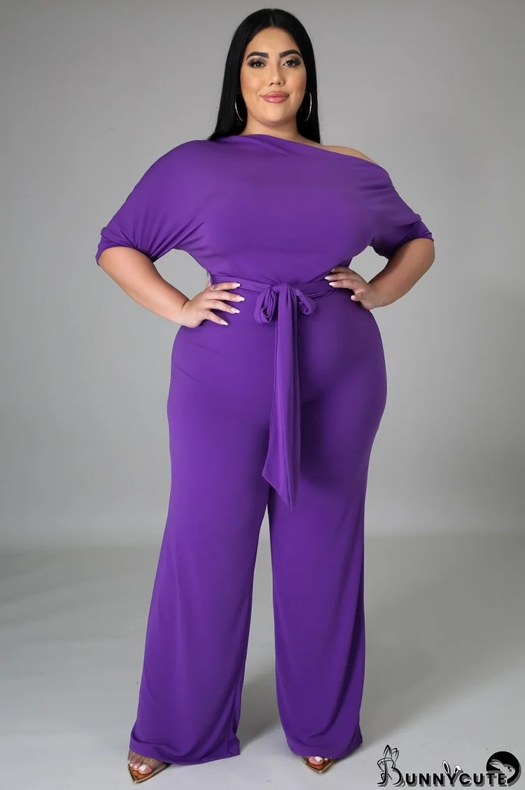 Summer Plus Size Purple Slash Shoulder Formal Jumpsuit