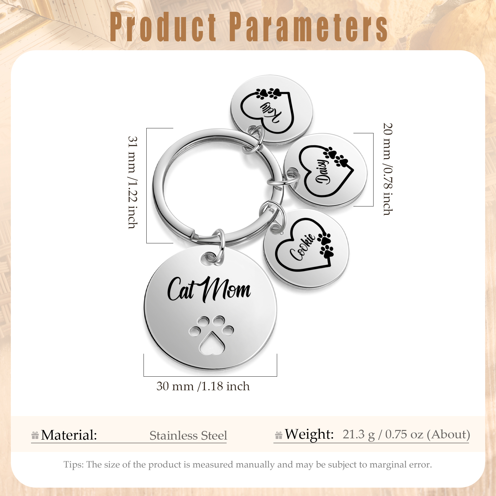 Personalised 3 Names & 1 Text Keychain Cat Paw Circle Charm Keychain Gift for Mother/Grandma-Jessemade AU
