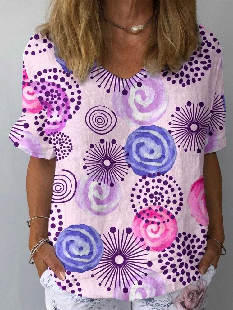 Women's Vintage Floral Print Cotton And Linen Top