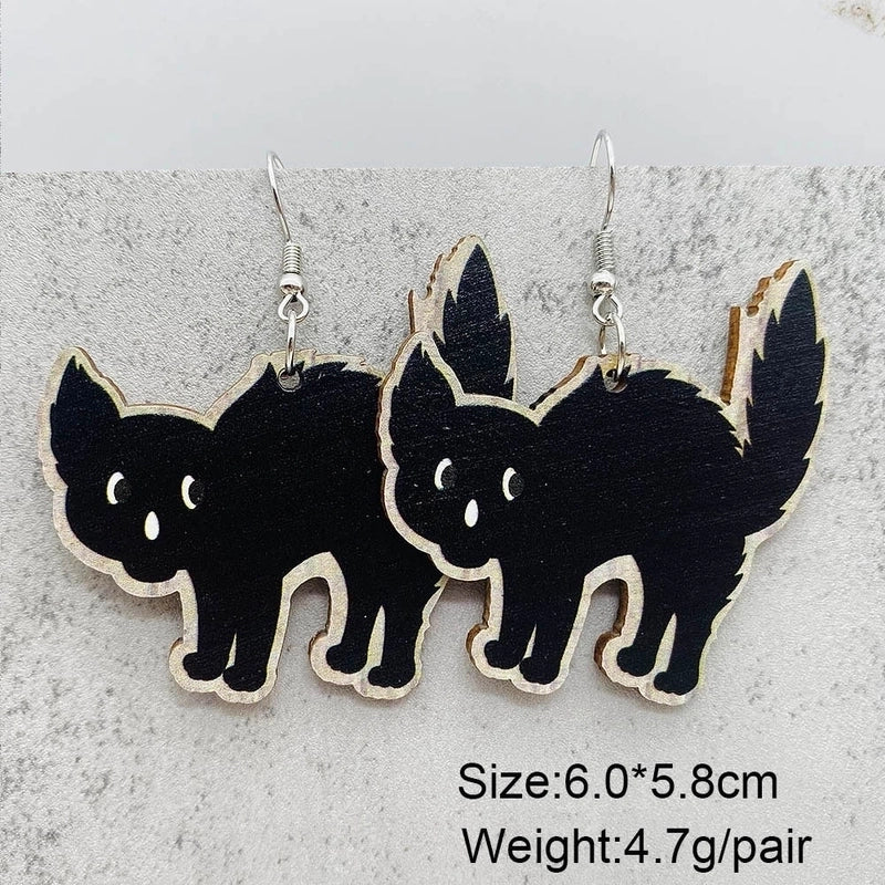 Funny Streetwear Halloween Pattern Spider Wood Drop Earrings