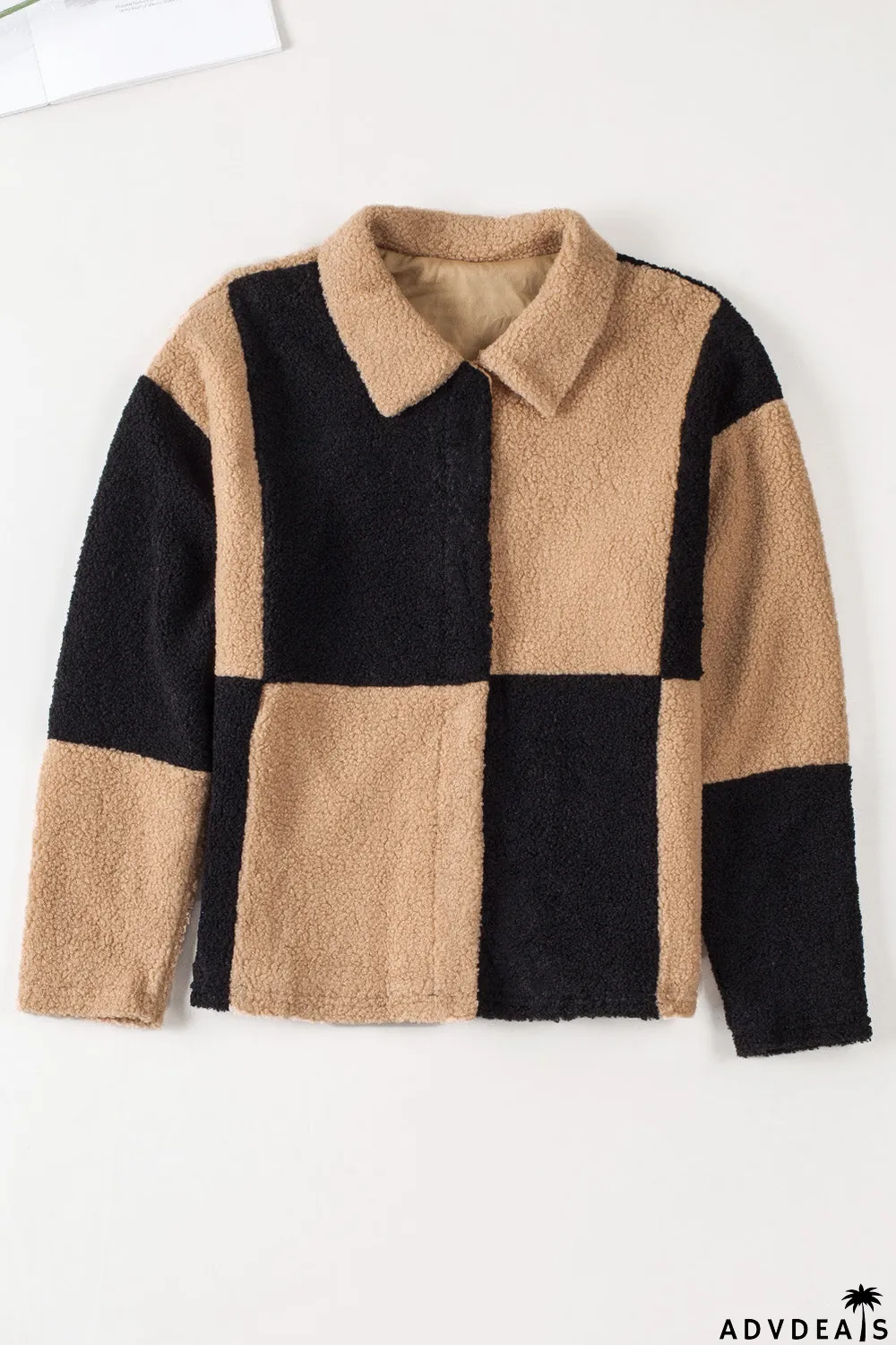 Colorblock Checkered Sherpa Jacket