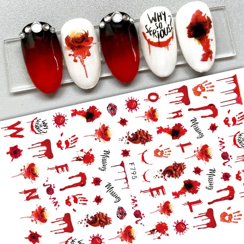 Nail Accesoires Halloween Bloody Style Nail Art Stickers Gothic Dark Souls Design Women Nail Decals Art Decorations-Nail Inspo