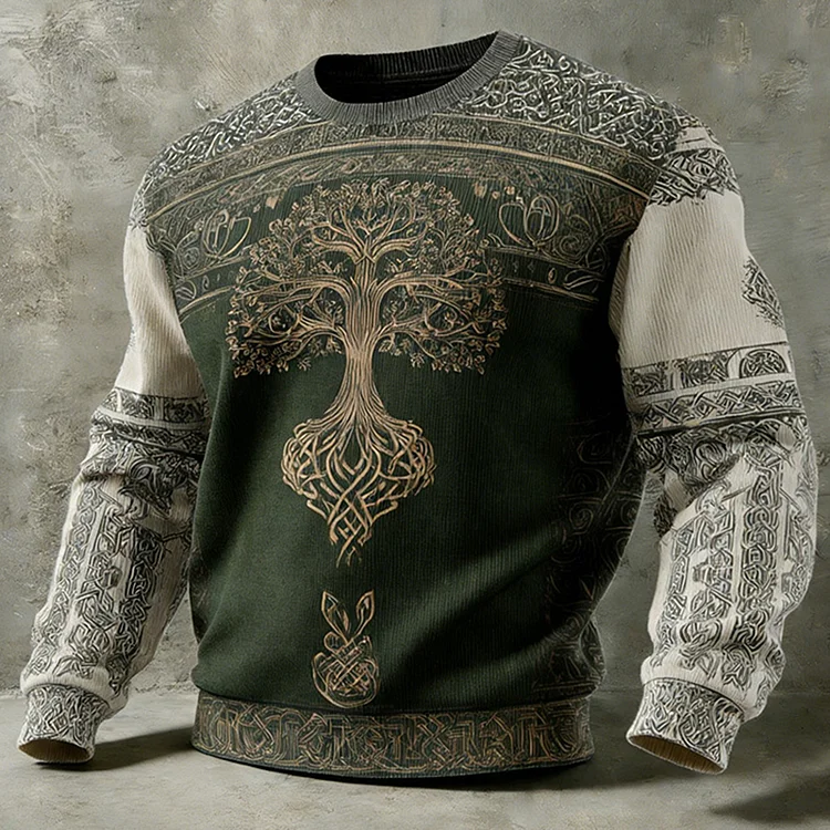 Men's Retro Tree Of Life St. Patrick's Day Comfortable Crew Neck Sweater