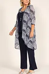 Plus Size Mother Of The Bride Mesh Print Formal Three Pieces Set Pant Suits