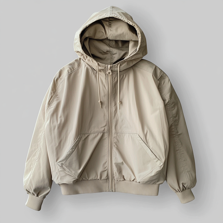 Ursime Long Sleeve Pocket Drawstring Hooded Zipper Windbreaker Jacket