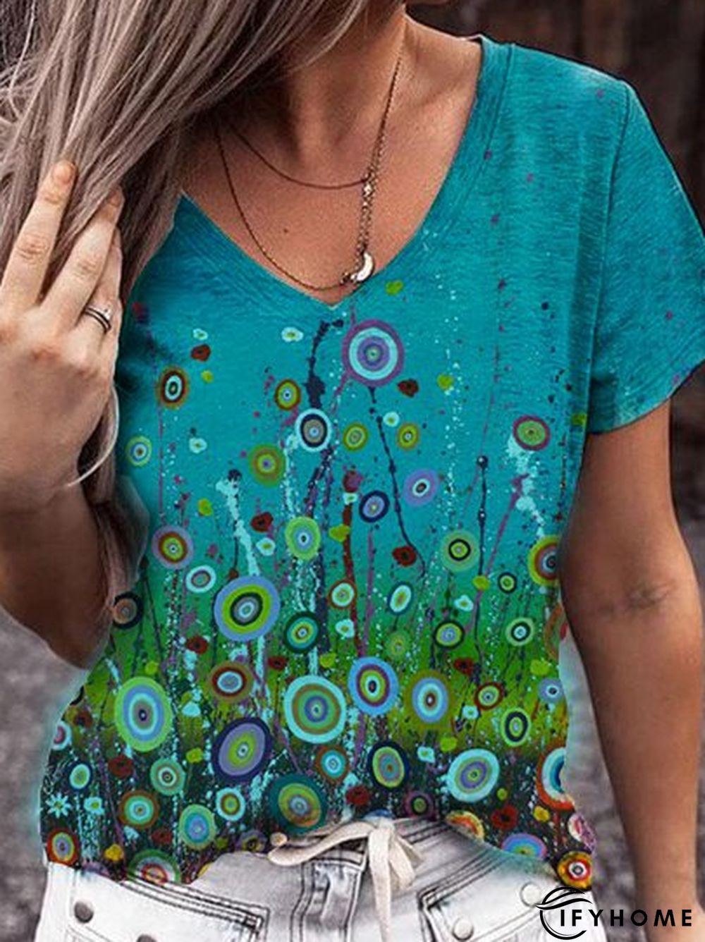 V Neck Vintage Short Sleeve T-shirt | IFYHOME