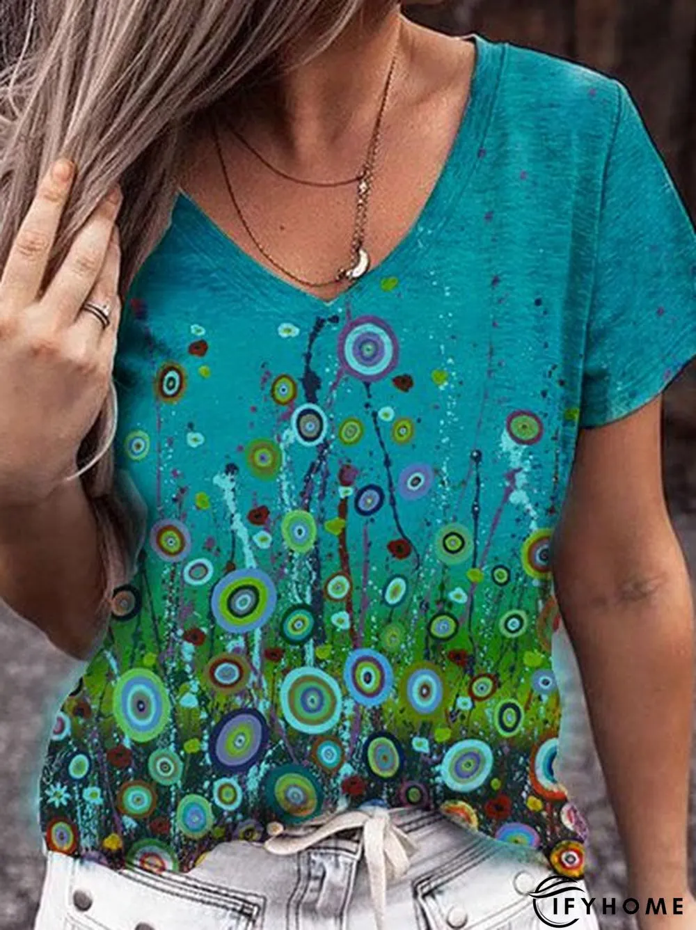 V Neck Vintage Short Sleeve T-shirt | IFYHOME