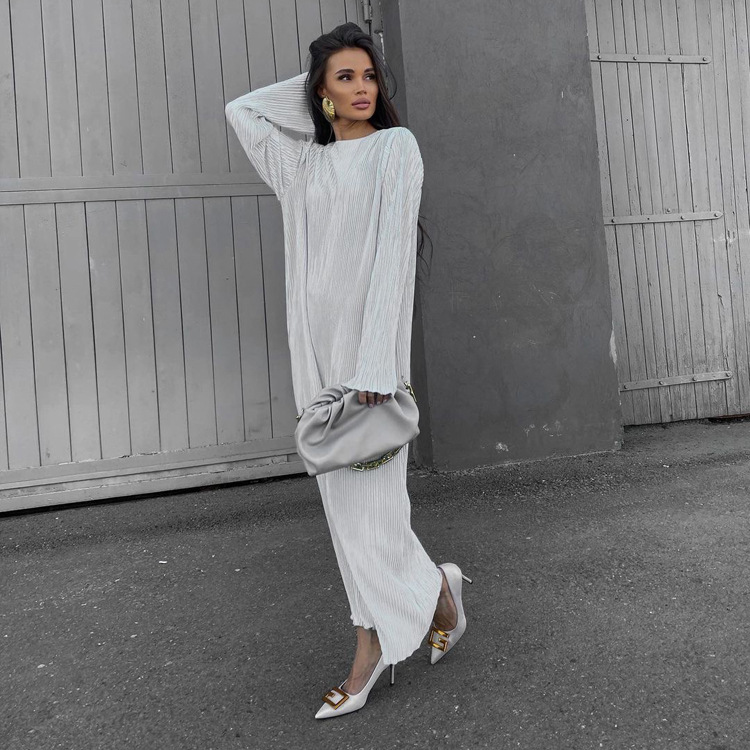 Ootddress Casual Loose Female Long Dress Long Sleeve Basic Solid High Streetwear White Summer For Women Fashion Maxi Dress Outfits