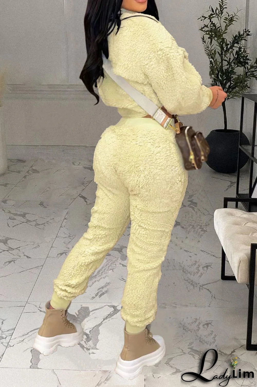 Coffee Casual Solid Split Joint O Neck Long Sleeve Two Pieces