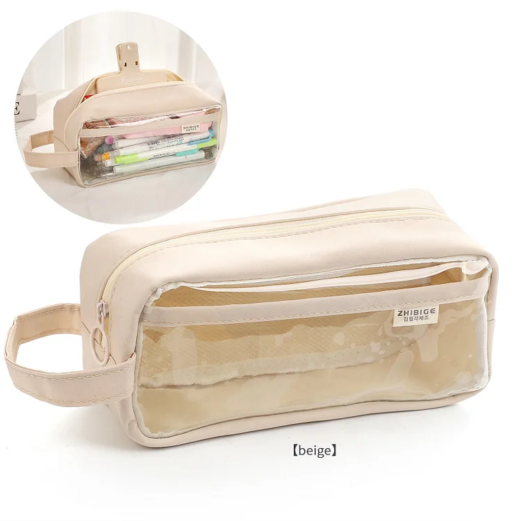 Journalsay Simple Large-capacity Transparent Pencil Case Portable Zipper Storage Pencil Bag Stationary Organizer