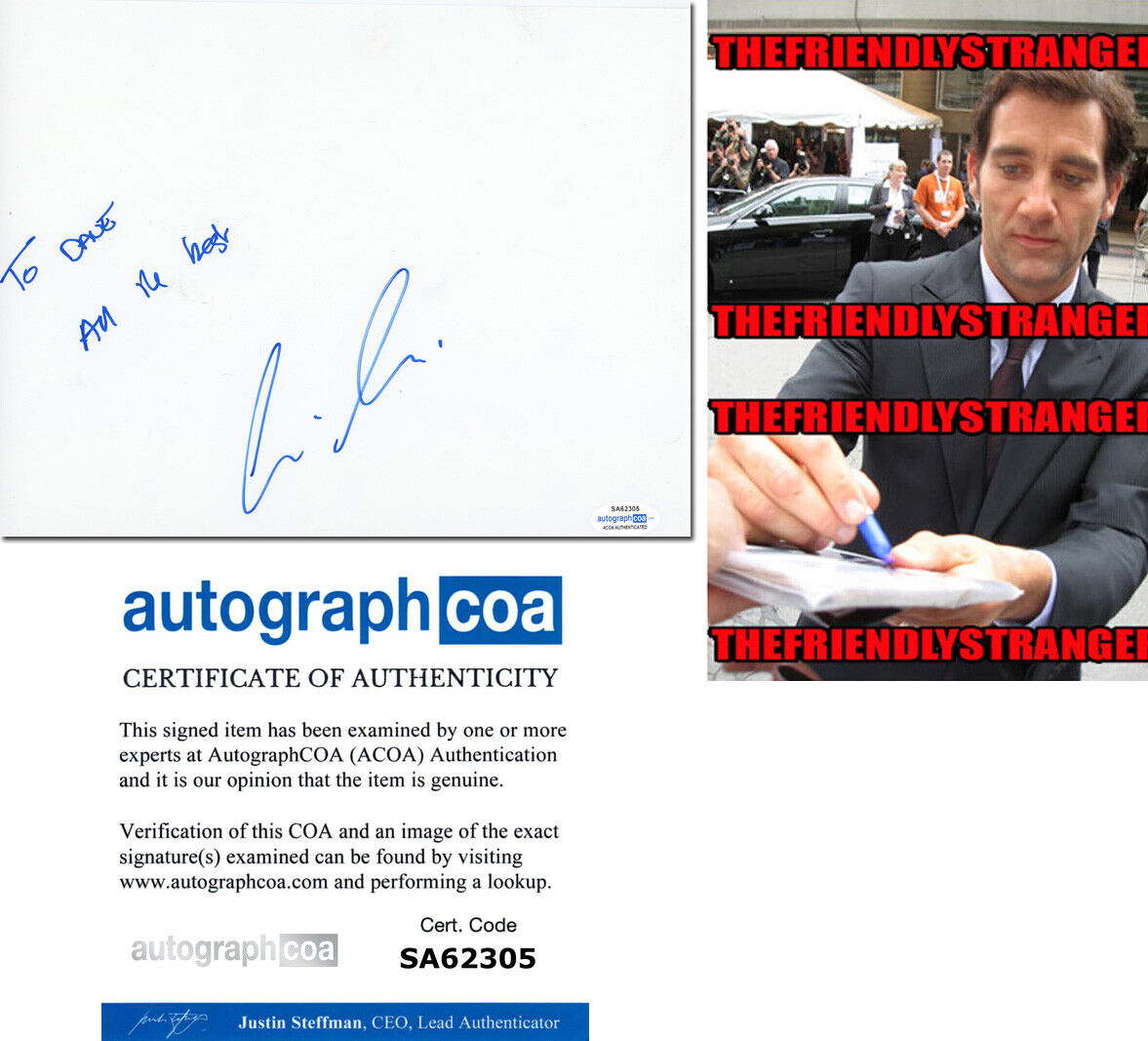 CLIVE OWEN signed Autographed 8X10 WHITE SHEET Photo Poster painting - PROOF - Sin City ACOA COA