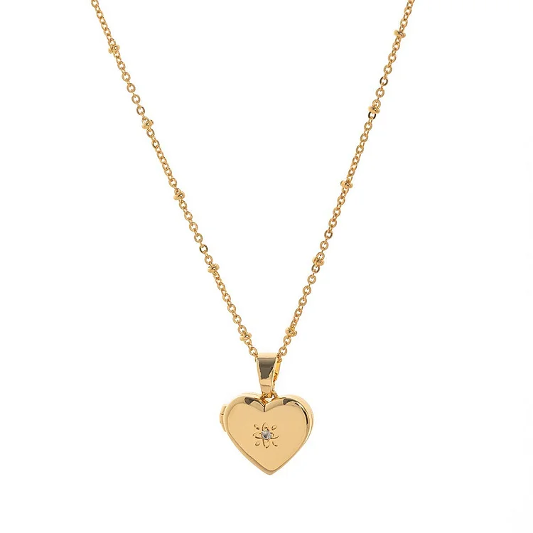 HEART LOCKET OVAL PHOTO NECKLACE GOLD PLATED_CWMM3919