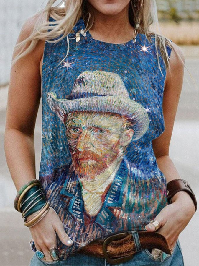 Oil Painting & Space Image Print Vest