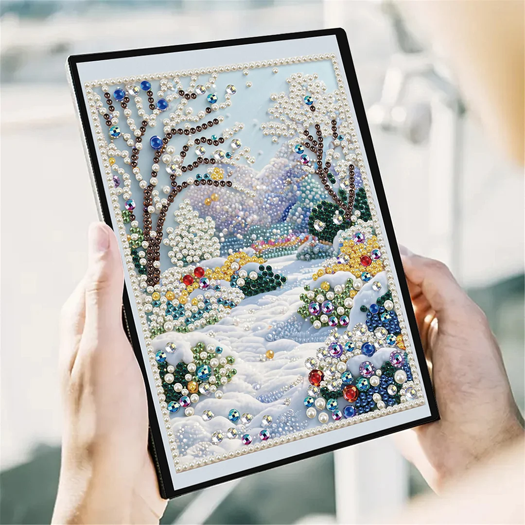 Winter Forest Partial Pearl DIY 50 Pages A5 Diamond Painting Notebook Special Shaped Diamond Art Diary Book Kits Wireless Strip 5D Crystal Art Paintings Sketchbook for Art Drawing