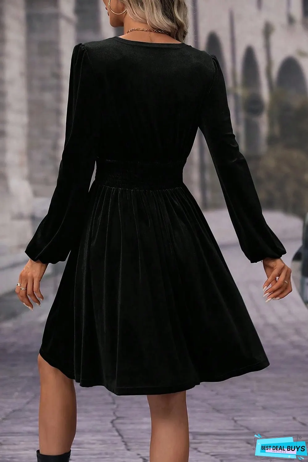 Surplice Long Sleeve Mini Dress