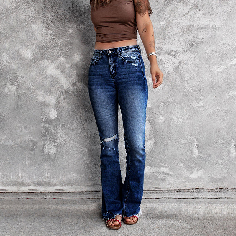 Classic Ripped Washed Bootcut Jeans wearshes
