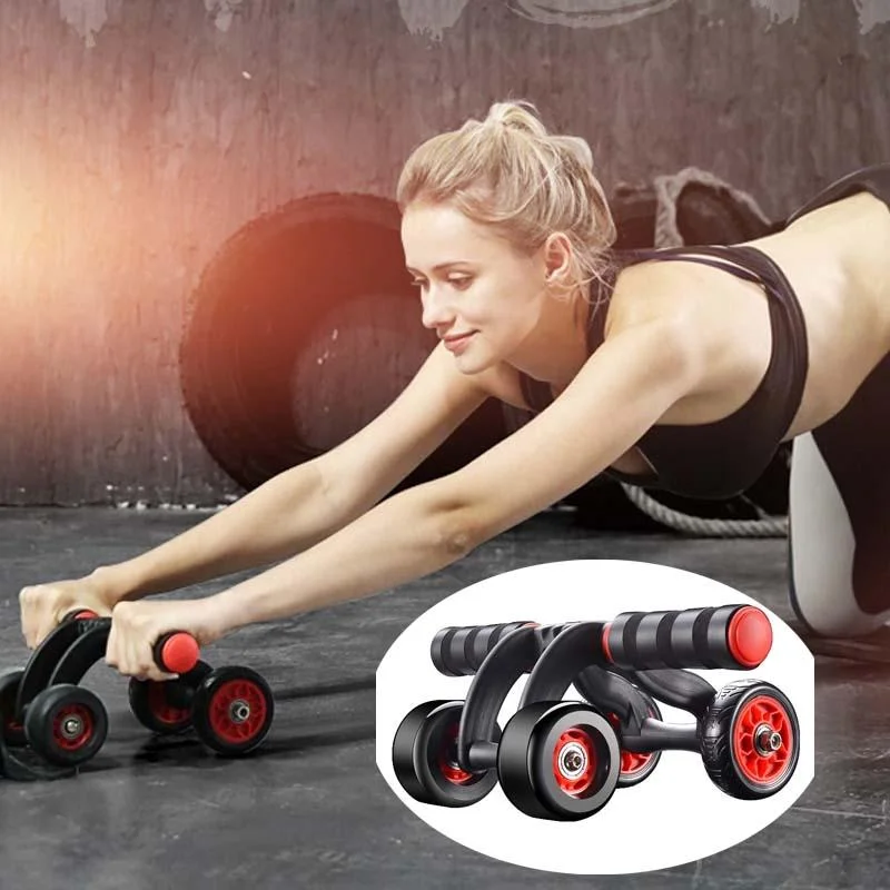 HT01 Automatic Rebound Four-Wheel Silent Abdominal Wheel Exercise Fitness Equipment, Specification:with Kneeling Pad + Brake Pads