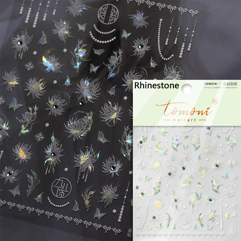 Gamehomew Simple Summer Nails – Epiphyllum Moon Goddess Rhinestone Nail Art Stickers  