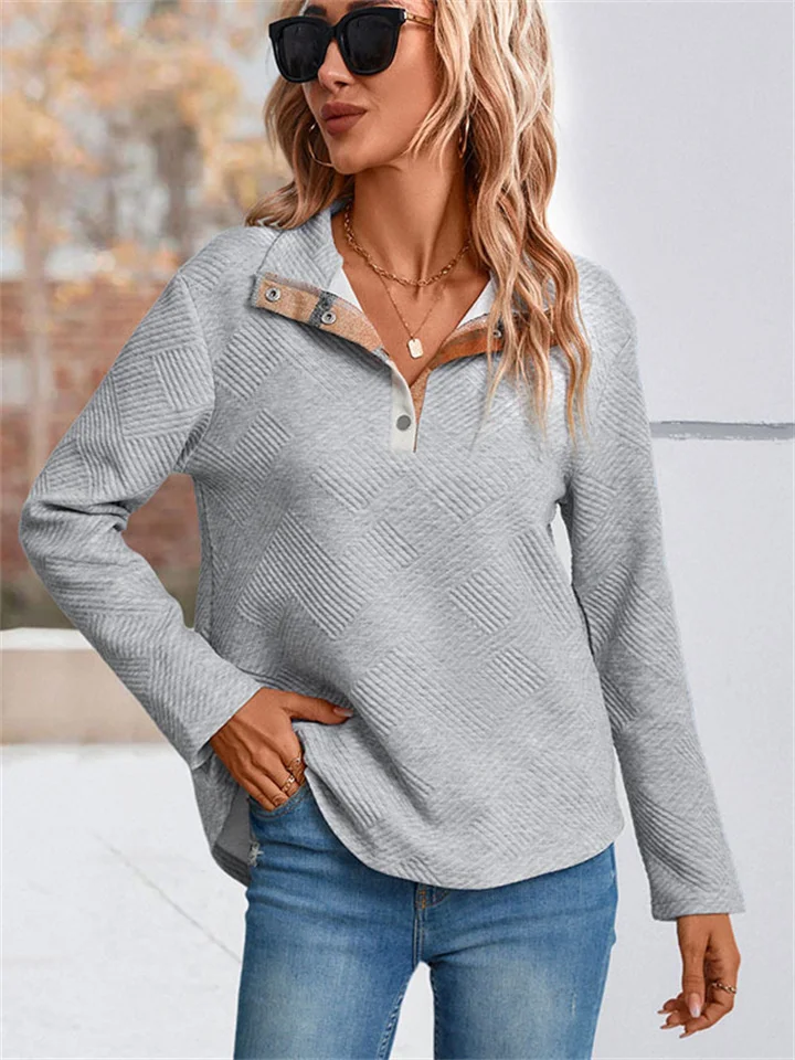Autumn New Loose Women's Lapel Long-sleeved Pullover Head Plaid Splicing Sweater Casual Wind Women's-Mixcun