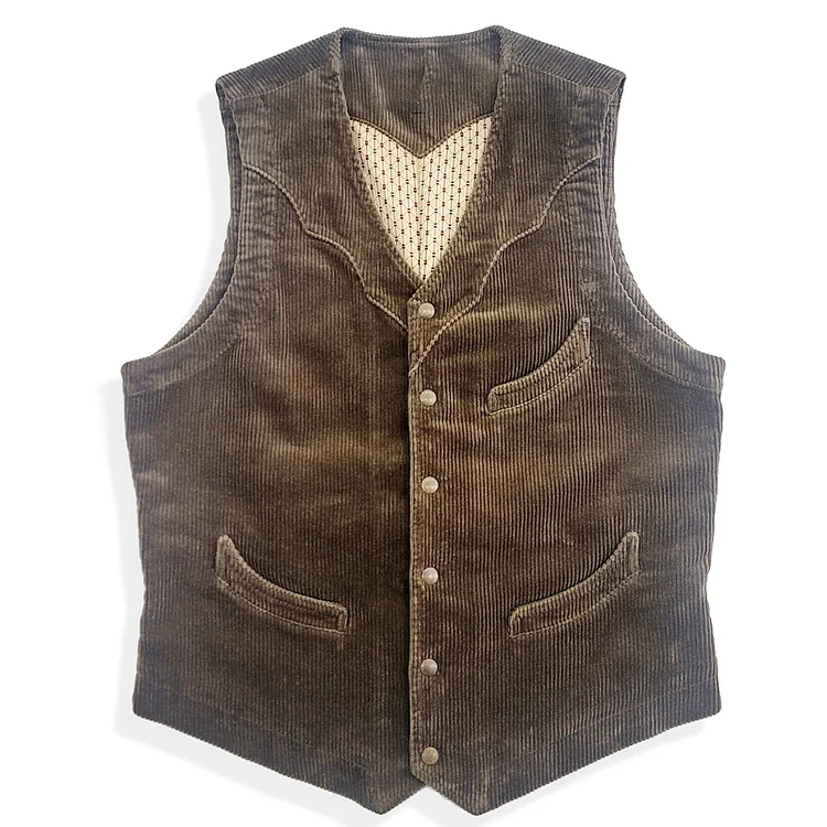 Vintage Corduroy Patchwork Single-Breasted Vest