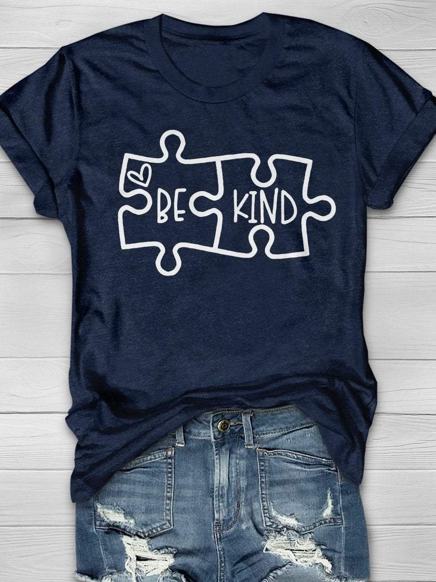 Puzzle Be Kind Autistic Support Teacher Print Short Sleeve T-shirt
