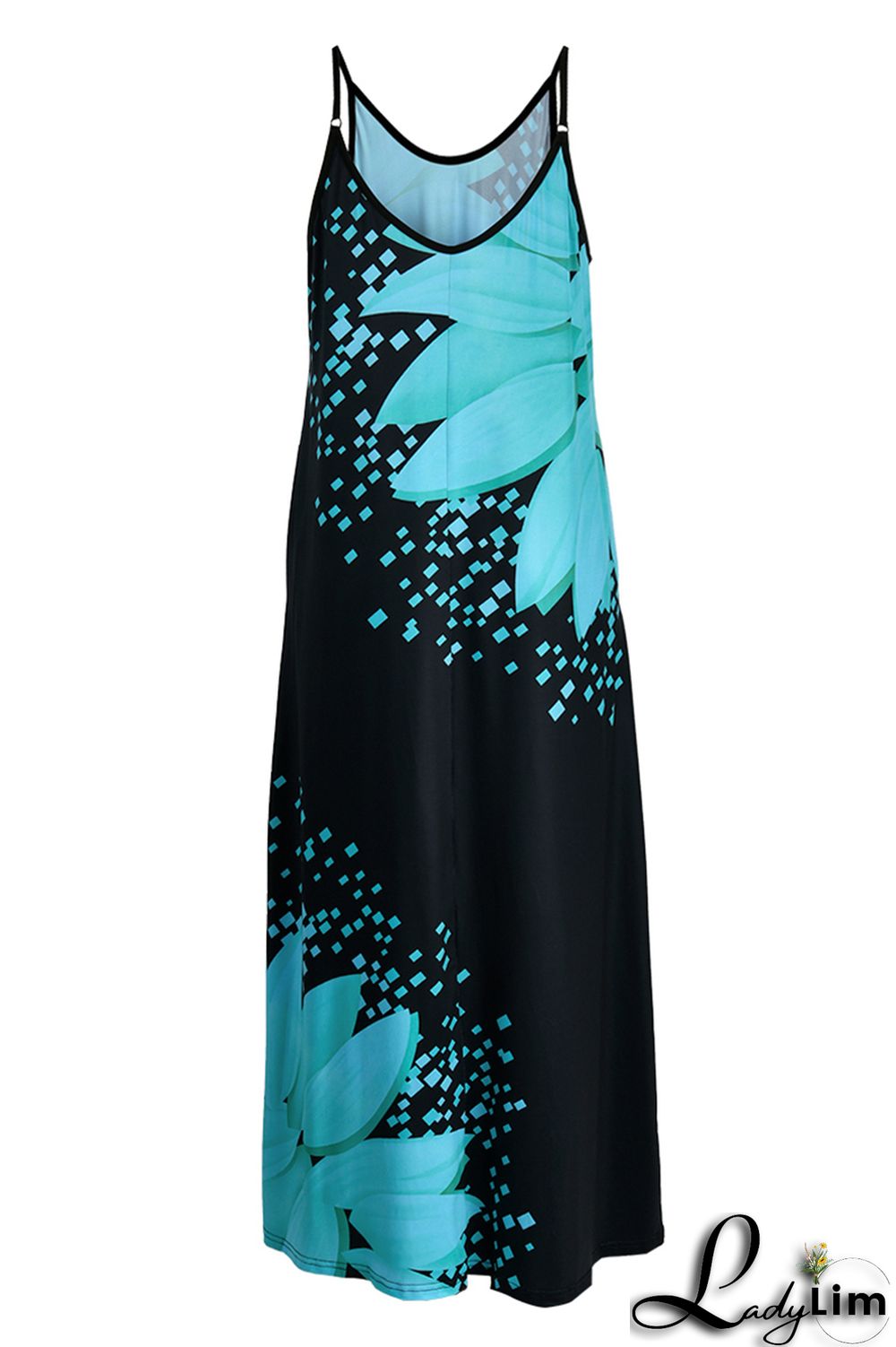 Yellow Fashion Sexy Print Backless Spaghetti Strap Long Dress