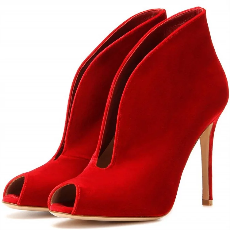 Red Peep Toe Summer Boots Stiletto Heels Ankle Boots |FSJ Shoes