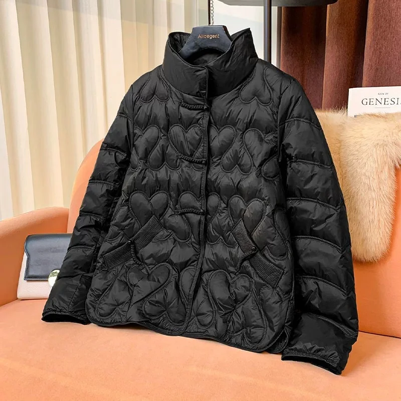 Woherb Autumn And Winter New Down Jacket Female Short Style Retro Standing Collar Warm To Show Thin Versatile Plate Deduction Age Fashion Coat-Outfit Ideas