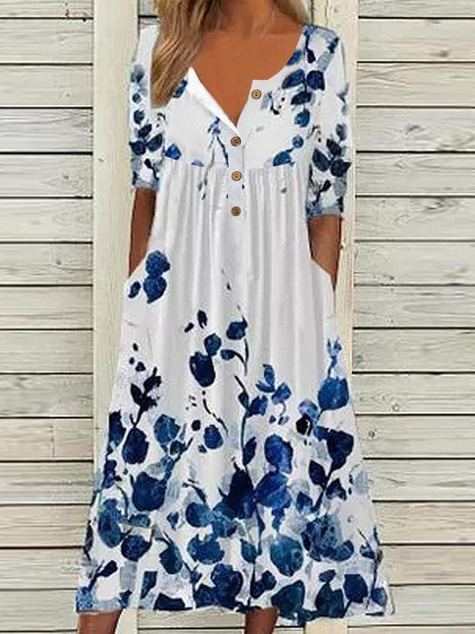 Casual Floral Crew Neck Vacation Floral Dresses D3- Fabulory