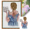 The Back View Of A Girl Reading A Book-14CT Stamped Cross Stitch 21*31cm/8.27*12.2in