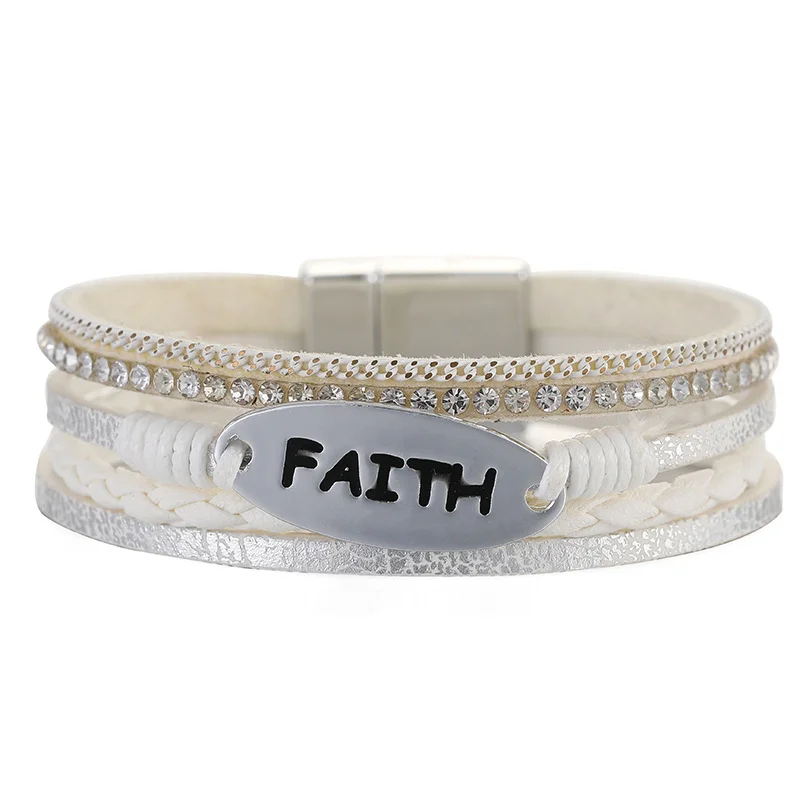 Faith Rhinestone Leather Bracelet
