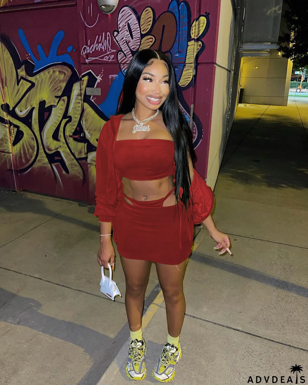 Solid Color Tube Tops+Velvet Coat+Mini Skirt 3 Piece Set